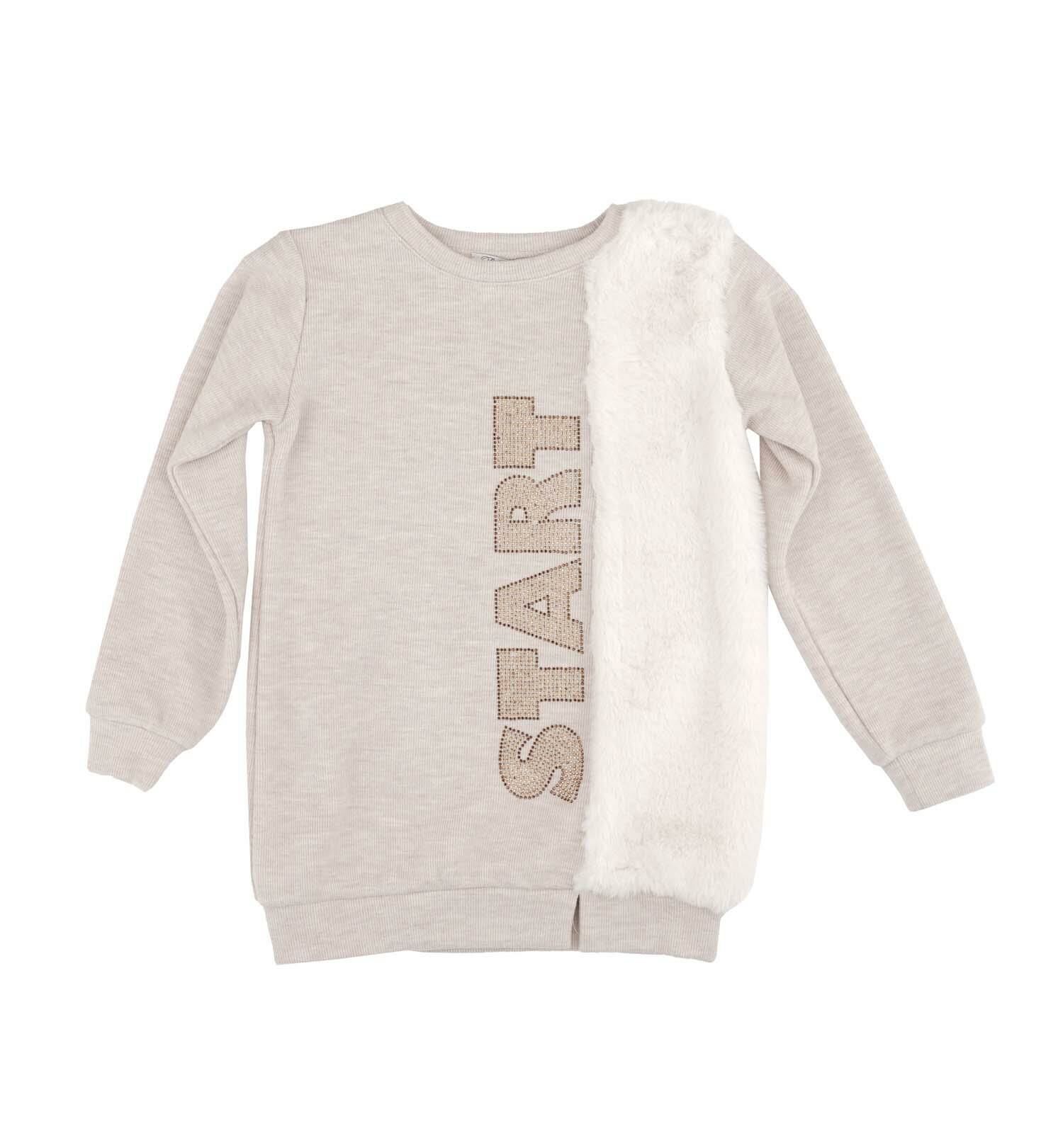 KIZ ÇOCUK PELUŞ DETAYLI BASKILI SWEATSHIRT