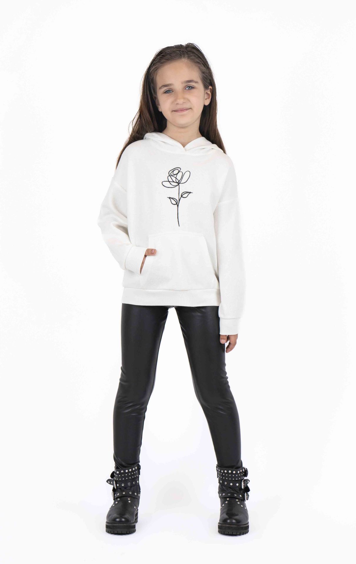 KIZ ÇOCUK KAPÜŞONLU KANGURU CEPLİ SWEATSHIRT