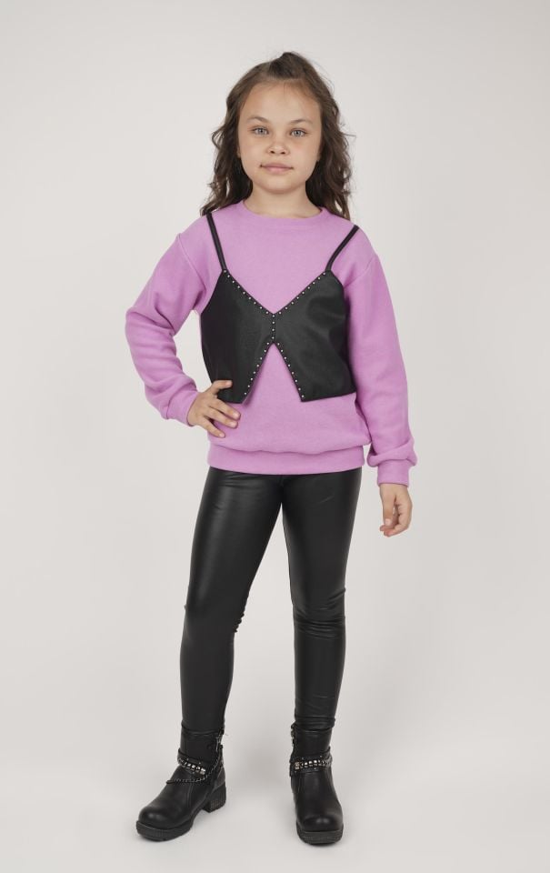 KIZ ÇOCUK DERİ YELEKLİ SWEATSHIRT