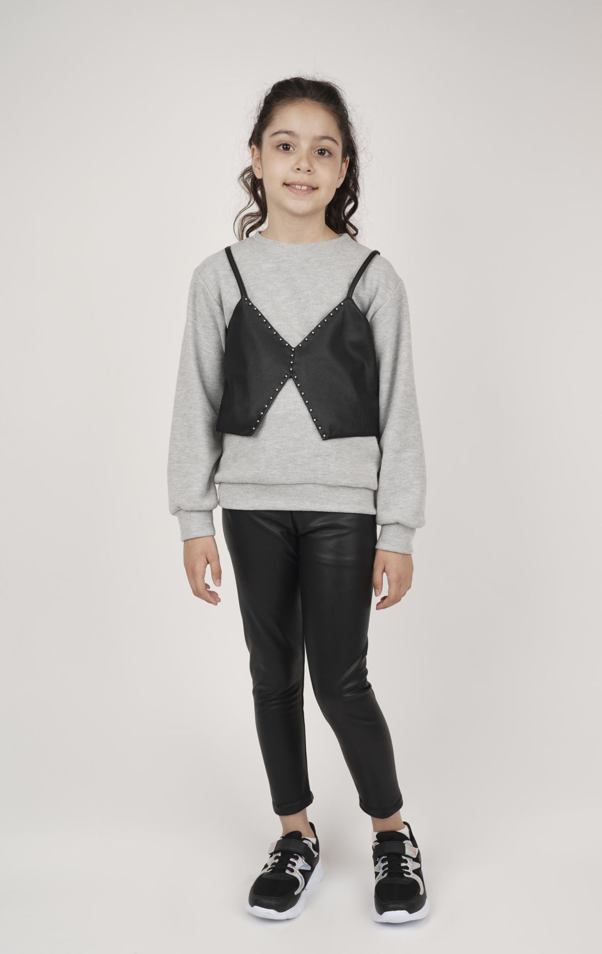 KIZ ÇOCUK DERİ YELEKLİ SWEATSHIRT