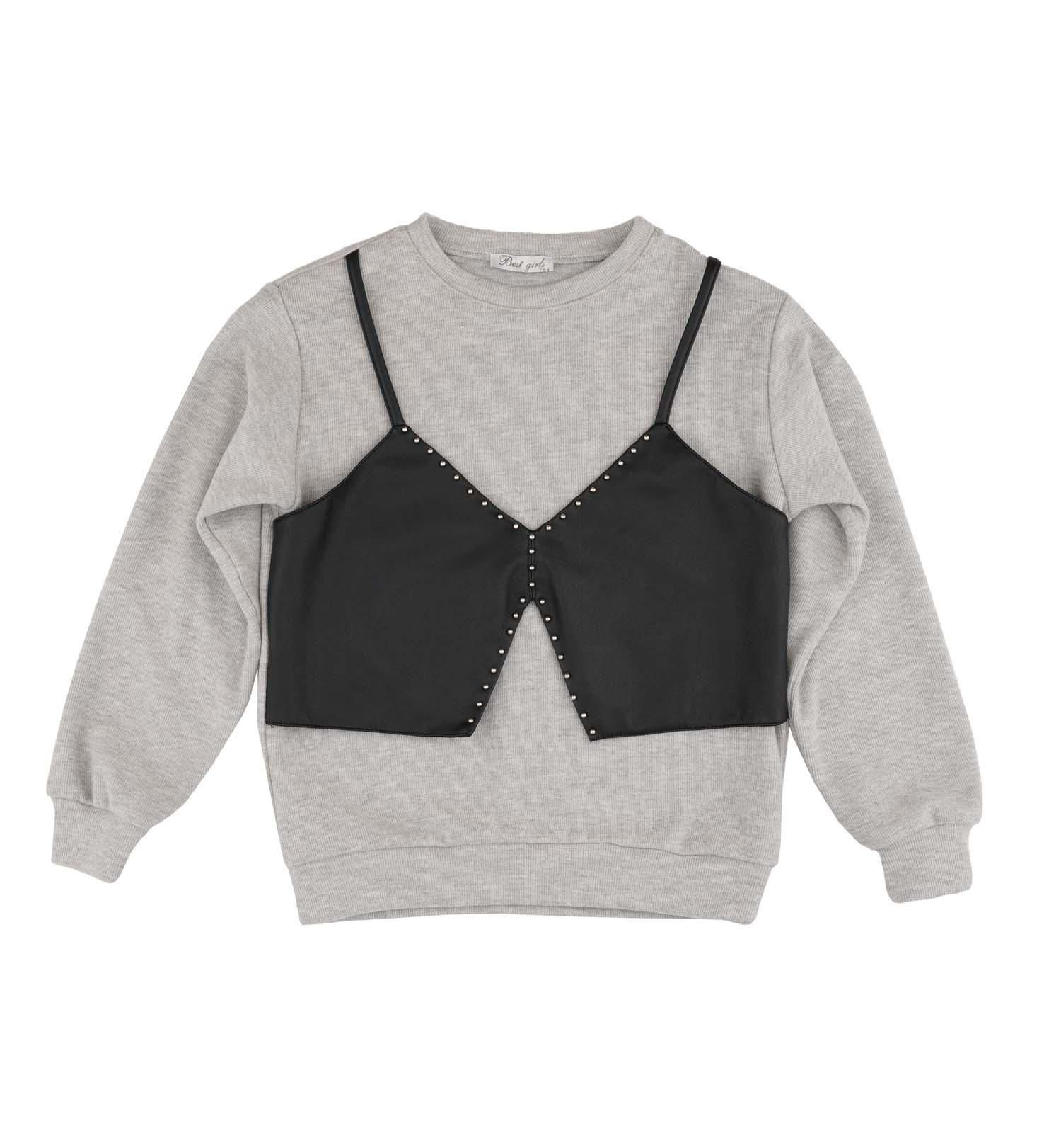 KIZ ÇOCUK DERİ YELEKLİ SWEATSHIRT
