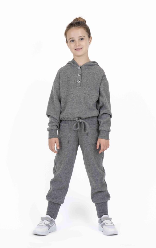 KIZ ÇOCUK ÖNÜ DÜĞMELİ SWEATSHIRT