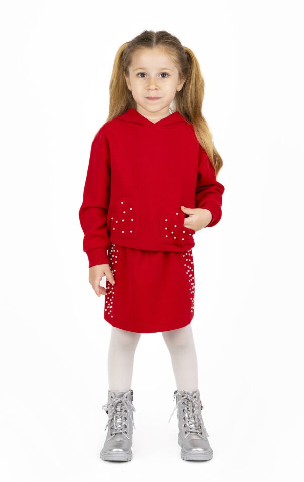 KIZ ÇOCUK KAPÜŞONLÜ DESENLİ SWEATSHIRT