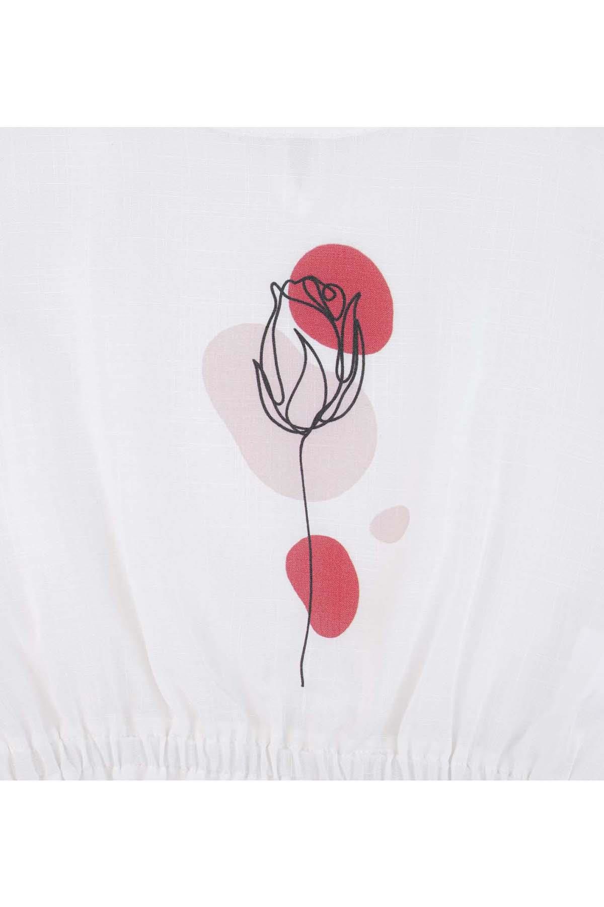 KIZ ÇOCUK BASKILI BELDEN LASTİKLİ CROP BLUZ