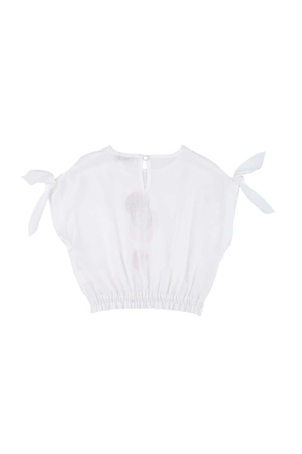 KIZ ÇOCUK BASKILI BELDEN LASTİKLİ CROP BLUZ