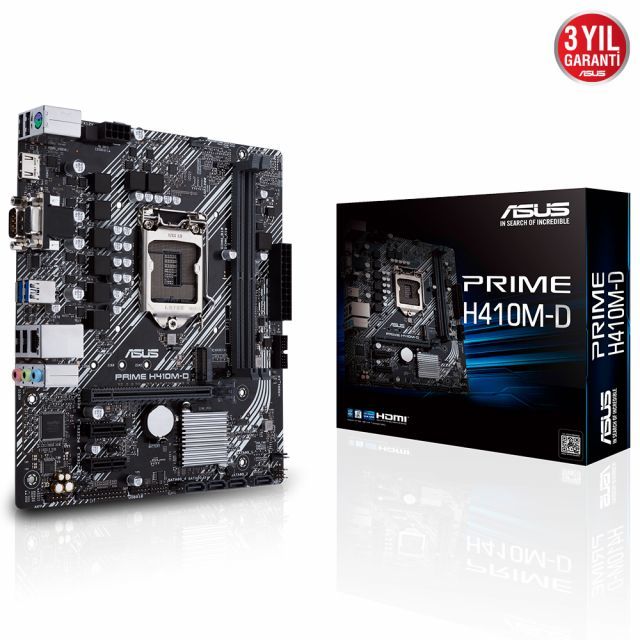 ASUS PRIME H410M-D Intel H410 LGA1200 DDR4 2933 HDMI VGA M2 USB3.2 COM mATX 64GB Ram Desteği