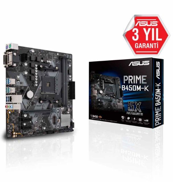 ASUS PRIME B450M-K AMD B450 AM4 DDR4 3466 DVI VGA M2 USB3.1 mATX