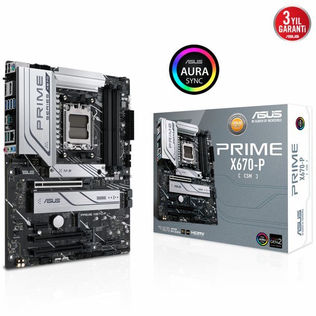 ASUS PRIME X670-P-CSM AMD X670 AM5 DDR5 6400 DP HDMI 3X M2 USB3.2 AURA RGB 2.5GBİT LAN ATX ASUS 5X PROTECTION III ÜCRETSİZ UZAKTAN YÖNETİM YAZILIMI