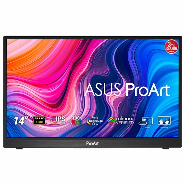 ASUS PROART PA148CTV 14 TASINABILIR PROFESYONEL MONİTÖR IPS 1920x1080 5MS USB Type-C Micro-HDMI MM 3YIL 10 PARMAK DOKUNMATIK PANEL 100% SRGB EYECARE