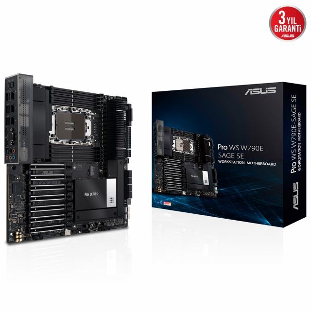 ASUS PRO WS W790E-SAGE SE INTEL W790 LGA4677 DDR5 6800 VGA 3x M2 USB3.2 2x10Gbit Gbit (MANAGEMENT) LAN EEB 2048GB RAM DESTEGI 2 x SlimSAS DESTEGI DAHILI BMC ILE UZAKTAN YONETIM DESTEGI