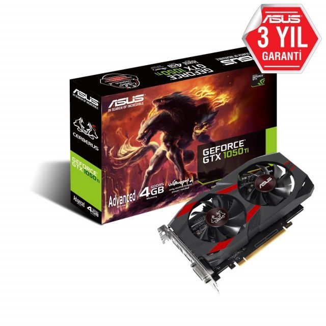 ASUS GEFORCE CERBERUS-GTX1050TI-A4G 4GB GDDR5 128bit 889Mhz OC 1xDVI 1xHDMI 1xDP EKRAN KARTI