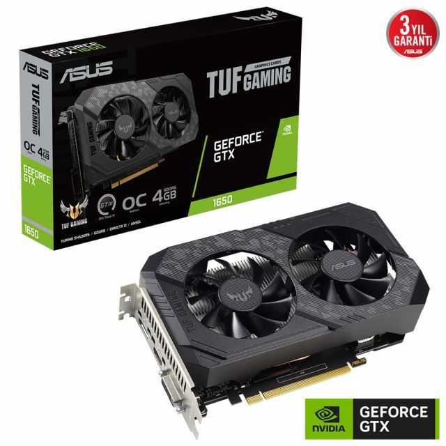 ASUS GEFORCE GTX 1650 TUF-GTX1650-O4GD6-P-V2-GAMING 4GB GDDR6 128bit 1635MHz OC DVI HDMI DP EKRAN KARTI