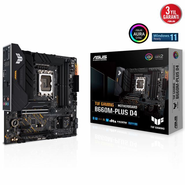 ASUS TUF GAMING B660M-PLUS D4 INTEL B660 LGA1700 DDR4 5333 DP HDMI ÇİFT M2 USB3.2 AURA RGB 2.5GBİT LAN MATX 128GB’A KADAR RAM DESTEĞİ ASUS 5X TUF PROTECTION III