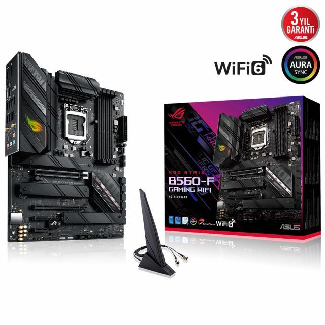 ASUS ROG STRIX B560-F GAMING WIFI Intel B560 LGA1200 DDR4 5000 DP HDMI 3x M2 USB3.2 AX WiFi + BT AURA RGB 2.5Gb Intel ATX 128GB’a kadar ram desteği İki Yönlü AI Ses Engelleyici Mic.