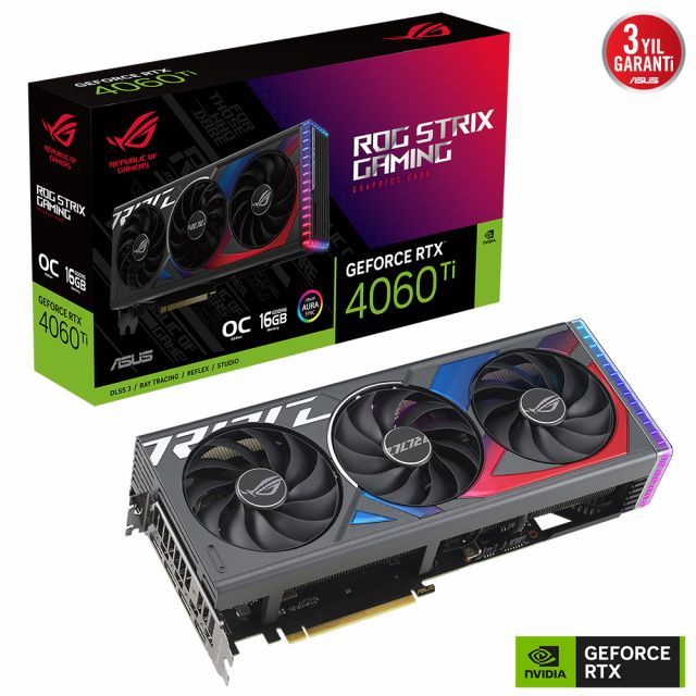 ASUS GEFORCE RTX 4060 TI 16G ROG STRIX RTX4060TI O16G GAMING 16GB GDDR6 128bit 2745MHz OC HDMI 3xDP DLSS3 EKRAN KARTI