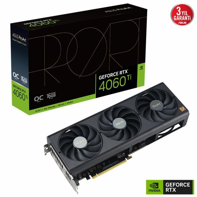 ASUS GEFORCE RTX 4060 TI 16G PROART RTX4060TI O16G 16GB GDDR6 128bit 2685MHz OC HDMI 3xDP DLSS3 EKRAN KARTI