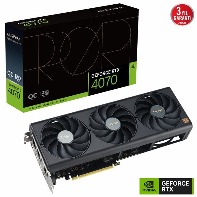 ASUS GEFORCE RTX 4070 PROART-RTX4070-O12G 12GB GDDR6X 192bit 2565MHz OC HDMI 3xDP DLSS3 EKRAN KARTI