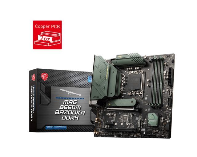 MSI MAG B660M BAZOOKA DDR4 SOKET 1700 DDR4 4800 (OC) HDMI,DP PCI-E Gen 4 ,M.2 USB3.2 1x 2.5G LAN mATX