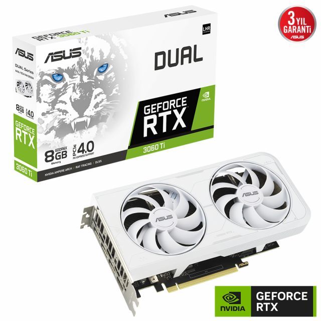 ASUS GEFORCE DUAL-RTX3060TI-8GD6X-WHITE 8GB GDDR6 256bit 1695MHz OC 2xHDMI 3xDP RGB EKRAN KARTI