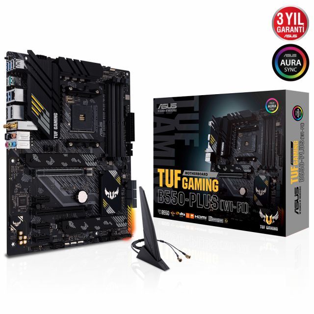 ASUS TUF GAMING B550-PLUS (WI-FI) AMD B550 AM4 DDR4 4400 DP HDMI Çift M2 USB3.2 ARGB 2.5Gbit LAN ATX PCIe 4.0 ECC RAM Desteği