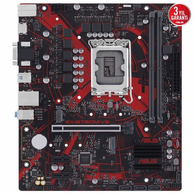 ASUS MB EX-B760M-V5 INTEL B760 LGA1700 DDR5 8000 HDMI VGA CIFT M2 USB3.2 2.5Gbit LAN mATX ASUS 5X PROTECTION III ASUS ICAFE LABS SERTIFIKALI