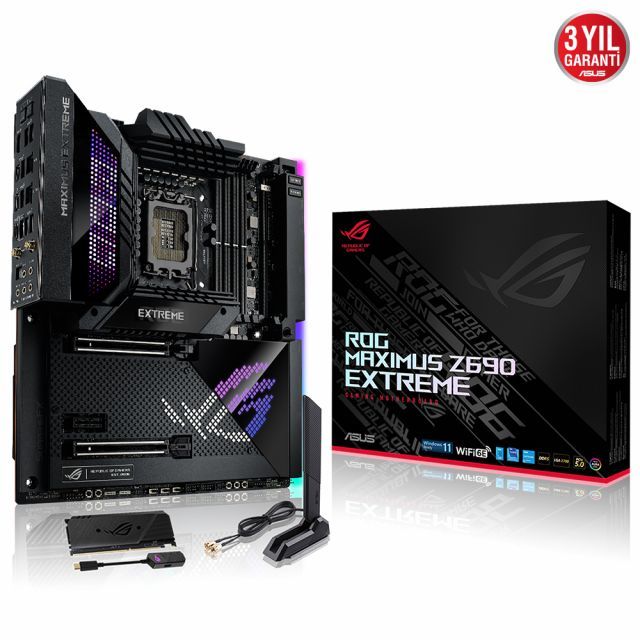 ASUS ROG MAXIMUS Z690 EXTREME INTEL Z690 LGA1700 DDR5 6400 HDMI 5X M2 USB3.2 AX WİFİ + BT AURA RGB 10GBİT 2.5GBİT LAN EATX THUNDERBOLT 4 PCIE5.0 24+1 GÜÇ AŞAMASI