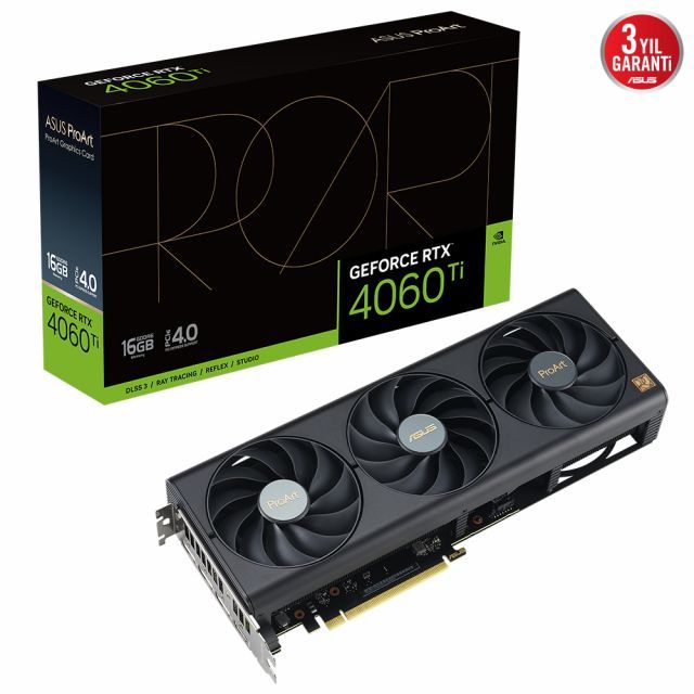 ASUS GEFORCE RTX 4060 TI-16G PROART-RTX4060TI-16G 16GB GDDR6 128bit 2565MHz OC HDMI 3xDP DLSS3 EKRAN KARTI