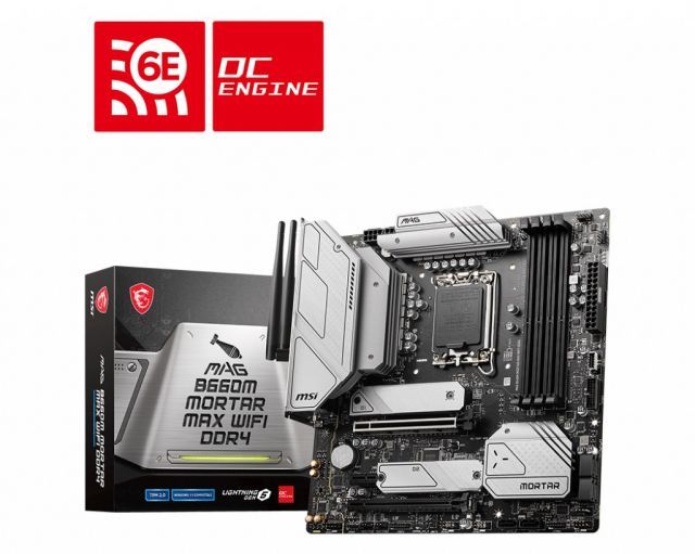 MSI MAG B660M MORTAR MAX WIFI DDR4 SOKET 1700 DDR4 4800 (OC) ,M.2 USB3.2 HDMI DP 1x 2.5G LAN Wi-Fi 6E mATX