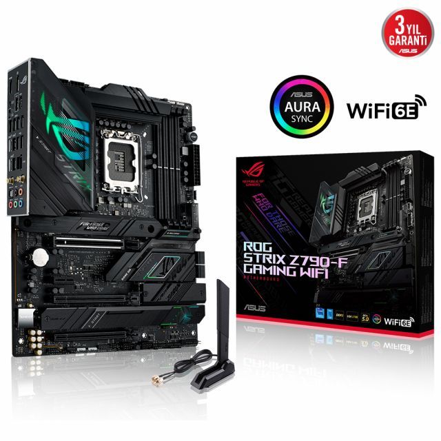 ASUS ROG STRIX Z790-F GAMING WIFI INTEL Z790 LGA1700 DDR5 7200 DP HDMI 4X M2 USB3.2 WİFİ 6E BT AURA RGB 2.5GBİT LAN ATX PCIE SLOT Q RELEASE ARMOURY CRATE AI SUİTE 3