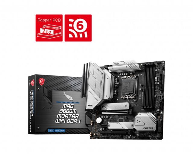 MSI MAG B660M MORTAR WIFI DDR4 SOKET 1700 DDR4 4800 (OC) PCI-E Gen 4 ,M.2 USB3.2 1x 2.5G LAN Wi-Fi 6 mATX