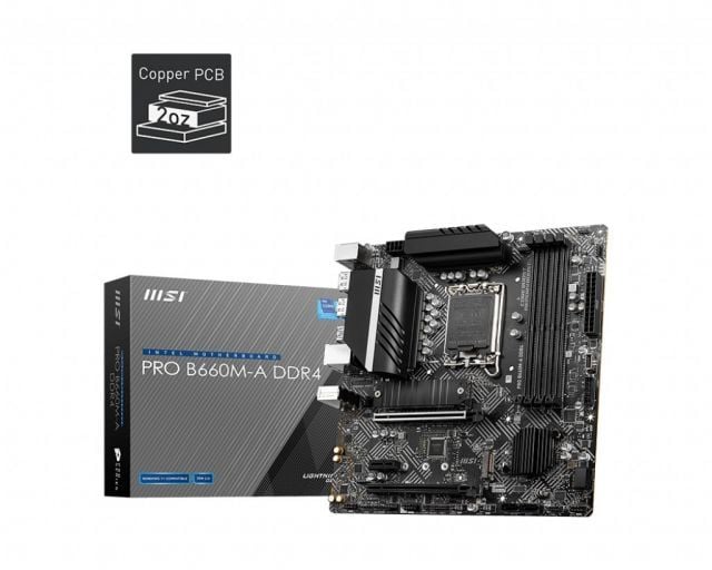 MSI PRO B660M-A DDR4 SOKET 1700 DDR4 4800 (OC) HDMI,DP PCI-E Gen 4 ,M.2 USB3.2 1x 2.5G LAN mATX