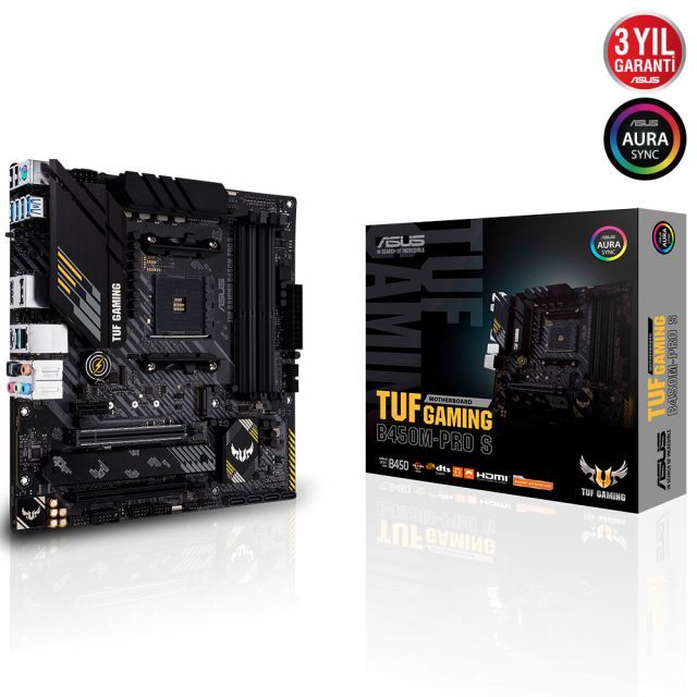 ASUS TUF GAMING B450M-PRO S AMD B450 AM4 DDR4 4400 HDMI DVI Çift M2 USB3.1 AURA RGB mATX