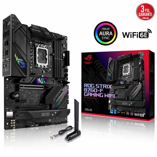 ASUS MB ROG STRIX B760-F GAMING WIFI INTELl B760 LGA1700 DDR5 7800 DP HDMI 3x M2 USB3.2 WiFi 6E-BT AURA RGB 2.5Gbit LAN ATX PCIe Slot Q-Release Armoury Crate AI Suite 3