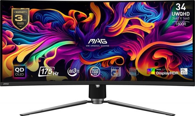 MSI MAG 341CQP QD-OLED 34.18 CURVE 1800R QD-OLED 3440x1440 (UWQHD) 21:9 175HZ 0.03MS ADAPTIVE-SYNC GAMING MONITOR