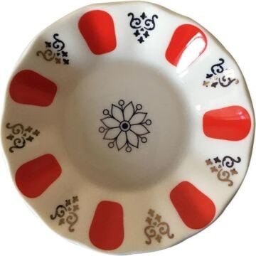 PORSELEN ÇAY TABAĞI KIRMIZI BEYAZ