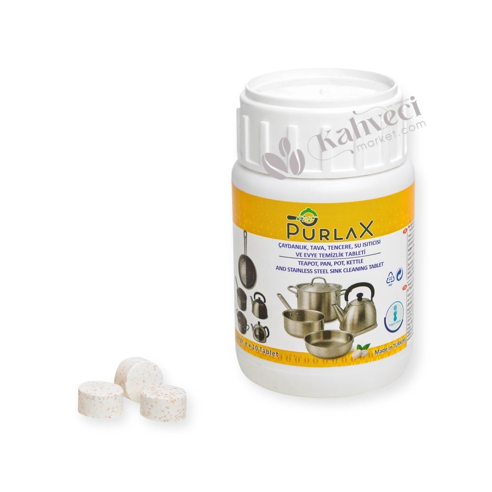 PURLAX ÇAYDANLIK,TAVA,TENCERE ,SU ISITICICI TEMİZLİK TABLET (10 AD *2 GR)