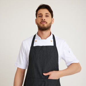 Çizgili Siyah Askılı Önlük - Cepli