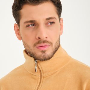 Krem Dik Yaka Cepli Polar Mont