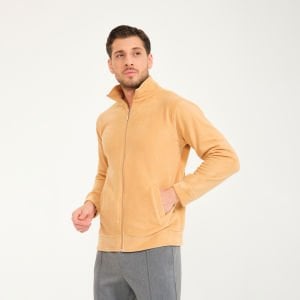 Krem Dik Yaka Cepli Polar Mont