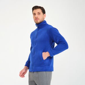 Saks Mavi Dik Yaka Cepli Polar Mont