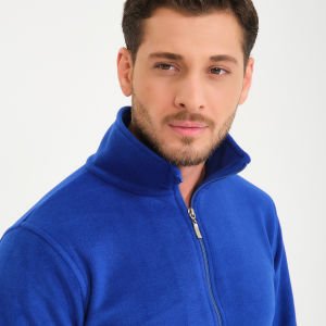 Saks Mavi Dik Yaka Cepli Polar Mont