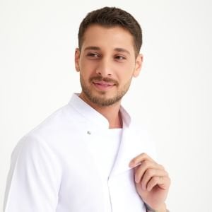 Beyaz Hakim Yaka Kısa Kol Aşçı Ceketi