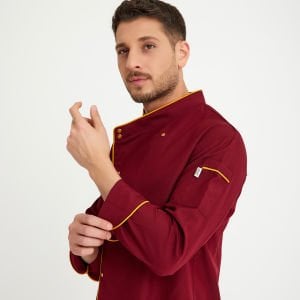 Bordo Biyeli Kruvaze Yaka Aşçı Ceketi