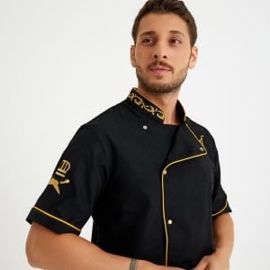Siyah Sarı Motifli Kısa Kol Aşçı Ceketi
