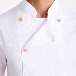 Likralı Aşçı Şef Ceketi - Beyaz Kısa Kol