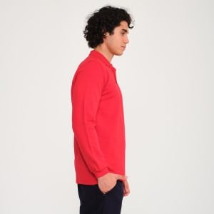 Kırmızı Şardonlu İki İplik Polo Yaka Sweatshirt