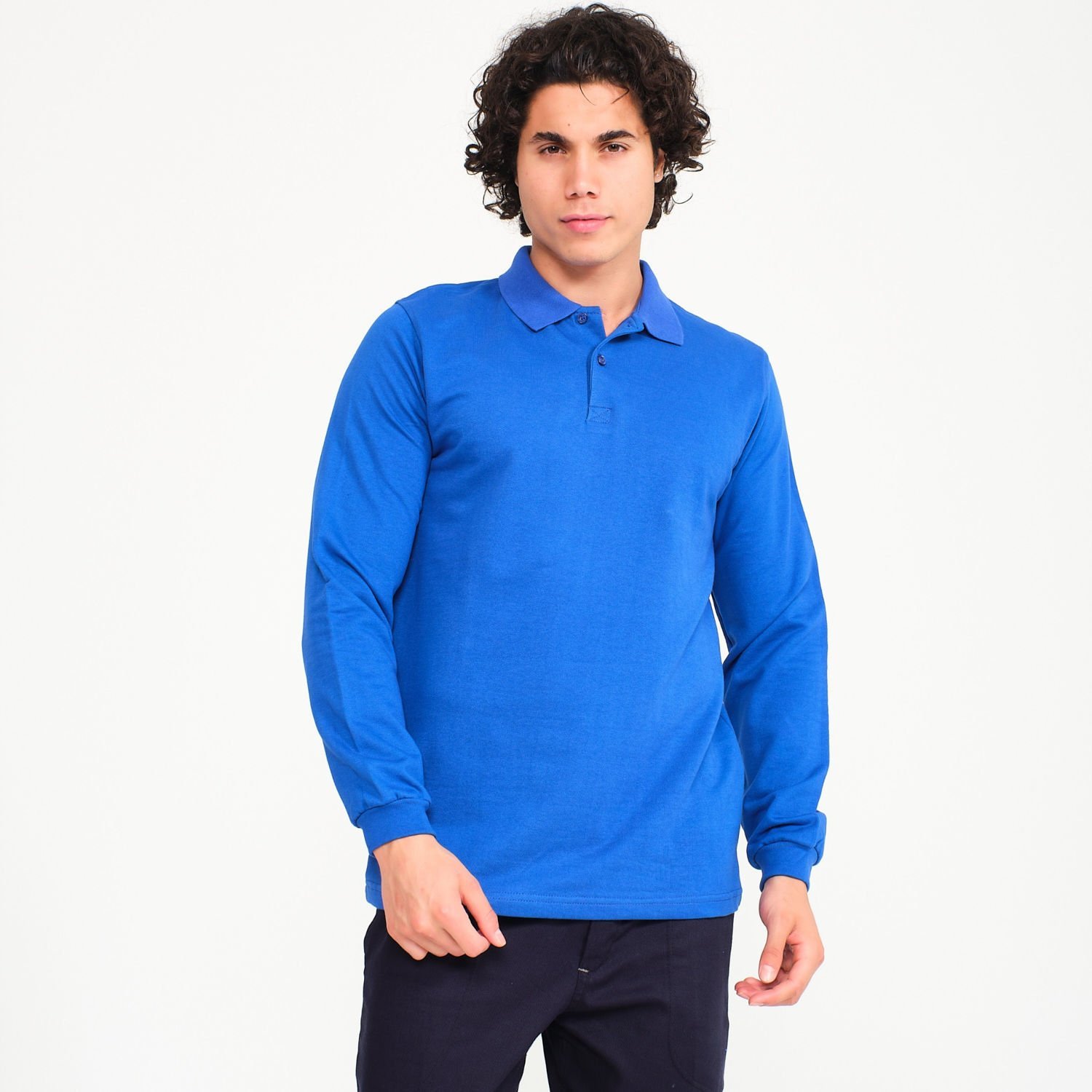 Saks Mavi Şardonlu İki İplik Polo Yaka Sweatshirt