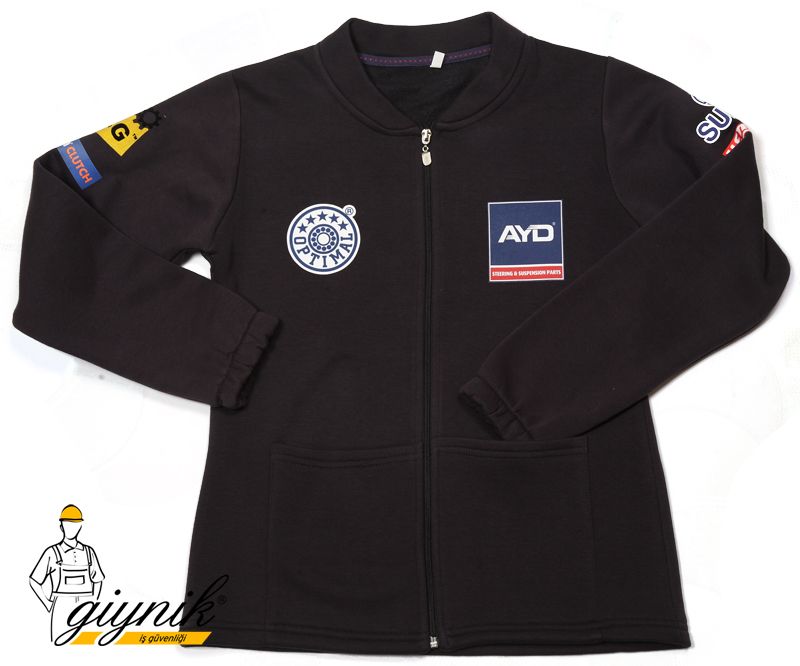 Siyah 3 İplik Fermuarlı Baskılı Bomber Yaka Sweatshirt
