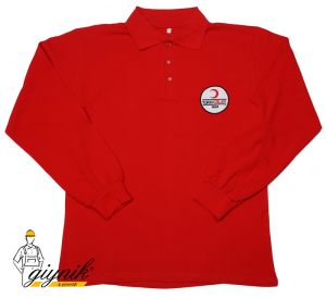 Kırmızı Logo Nakışlı Polo Yaka Sweatshirt