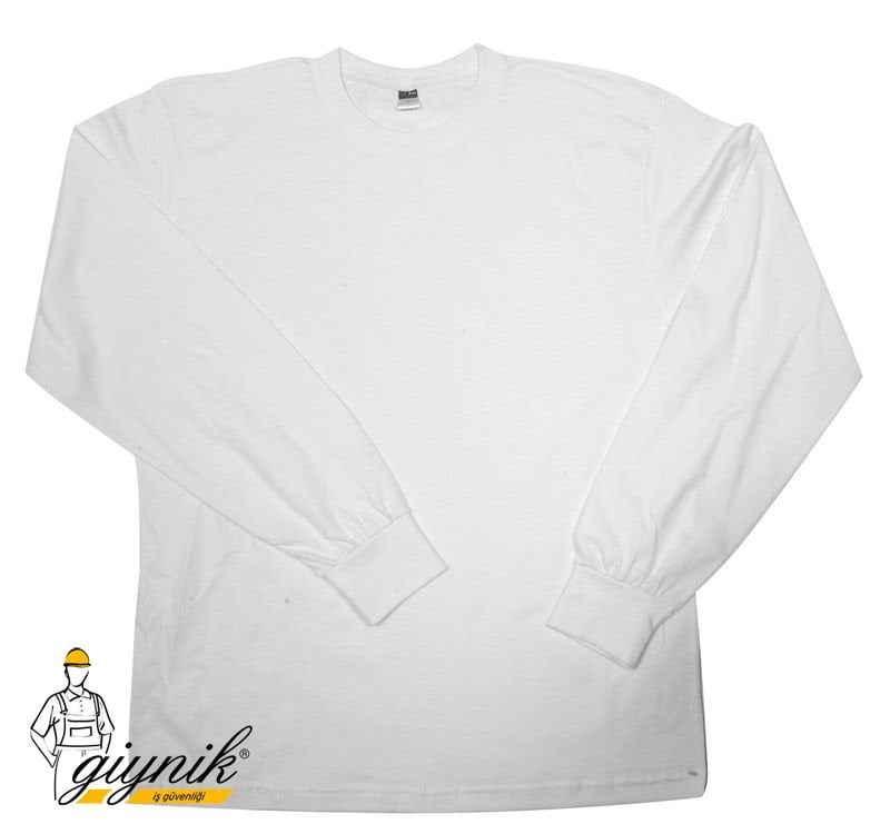 Beyaz Şardonlu İki İplik Sıfır Yaka Sweatshirt